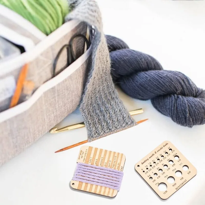 4Pcs Wood Knitting Gauge Rulers 2 Style Square Knitting Tool