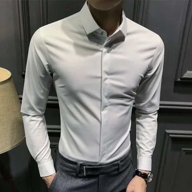 라펠 단추 단색 올매치 셔츠, 오버사이즈 캐주얼 상의, 긴팔 한국 셔츠, 패션 의류, 2023 가을 신상