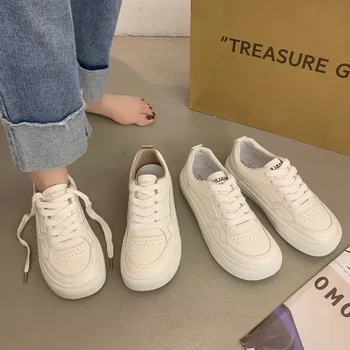 Women Genuine Leather Flat Shoes Spring and Autumn Fashionable and Breathable Women Casual Wear Resistant Leather White Sneakers 1