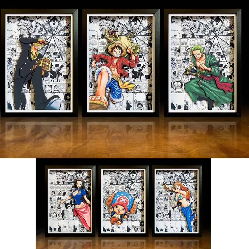 

One Piece Character Photo Frame Painting Collection Comic Background Straw Hat Group 3D Paper Art Three-dimensional Painting