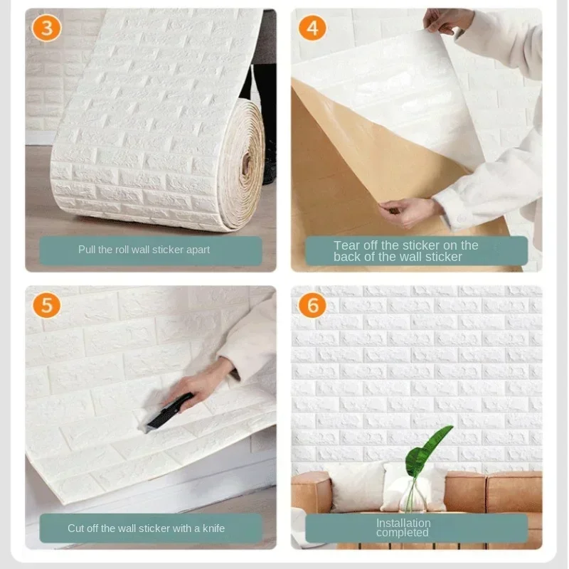 1/3/5/10M 3D Self-Adhesive Decor Wallpaper Continuous Waterproof Brick Wall Stickers Living Room Bedroom Wall Home Decoration 5