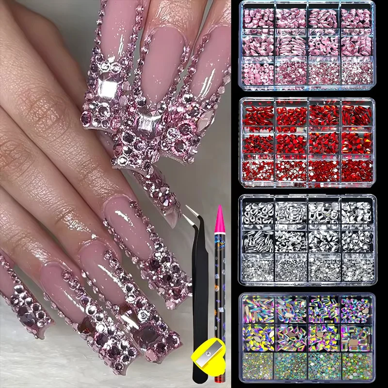 ZZ012 Diamond Jewelry Set for Nail Art Decorations Nail Ab Flat Bottom Drill Nail Art Luxe Nail Shaped Diamond Illusion Color 3