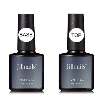 Jillnails Base Top Coat  Gel Polish Set 2PCS Clear No Wipe Top Gel