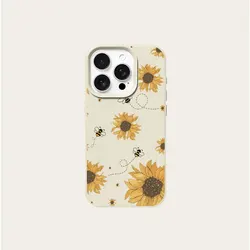 Sunflower Bee Illustration Pattern Phone Case - Stylish Y2K Design Back Cover - iPhone 15 Plus (A)