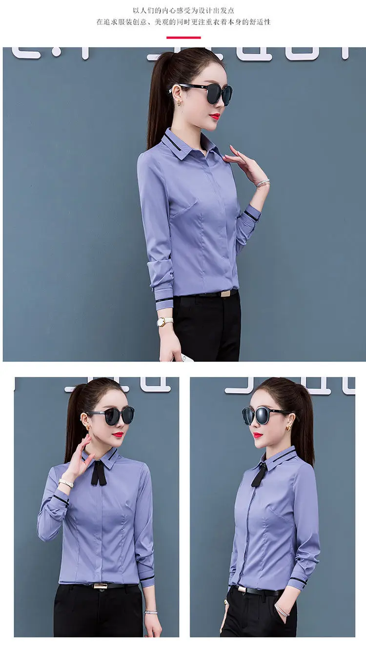 Women Shirt Classic Chiffon Blouse Plus Size Slim Long Sleeve Shirt Lady Simple Style Tops Female Clothes New Blusas NS5739