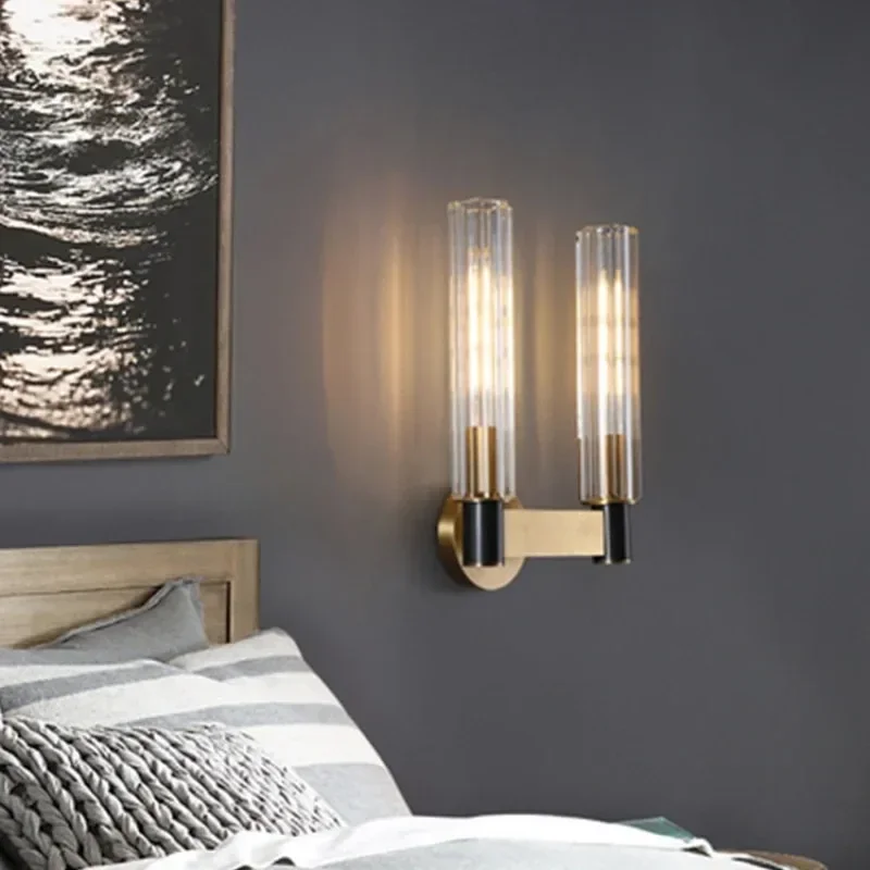Modern Nordic Clear Crystal Sconces Brass for Parlor Dining Bedroom Wall Led Lights Bulb E14 Bedroom Lamps Indoor