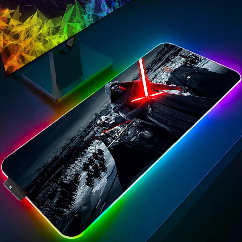 Kylo Ren Star Wars Marvel Anime RGB Large Mouse Pad Keyboard Accessories Rubber Anti Slip Mousepad Laptop LED Backlit Gaming Mat marvel fantastic four rgb anime laptop game large mousepad computer rubber antiskid table mat keyboard led backlit pad for cs go