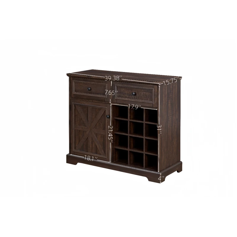Farmhouse Buffet Cabinet with Storage Sideboard with 2 Drawers, Wine Bar Cabinet with Removable Wine Racks ,Espresso 6
