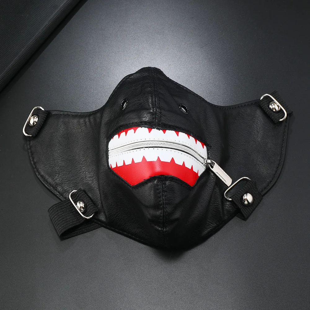 Men Women's Black PU Leather Zipper Rock Mask Lady's Breathable Party Cosplay Halloween Mouth-muffle R1567