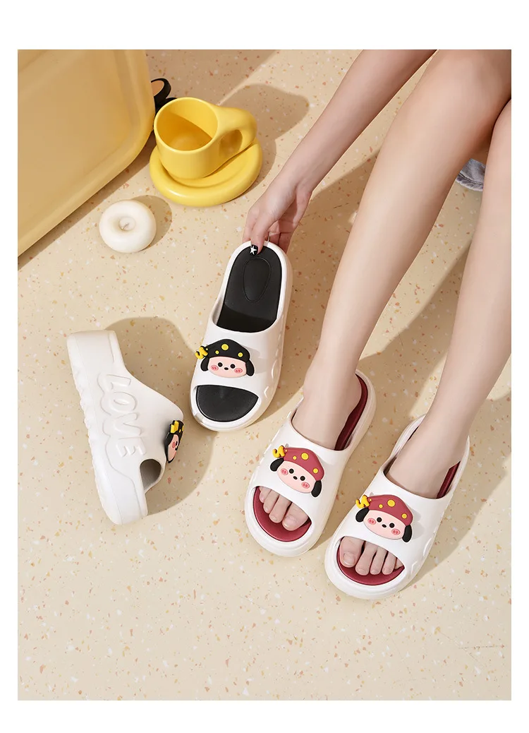 Niedliche Schleifen-Slipper für Damen, weiche Hausschuhe mit Liebesprägung, offene Zehenpartie, hohe Plateau-Slipper für Damen, Indoor- und Outdoor-Schuhe – Detail 24