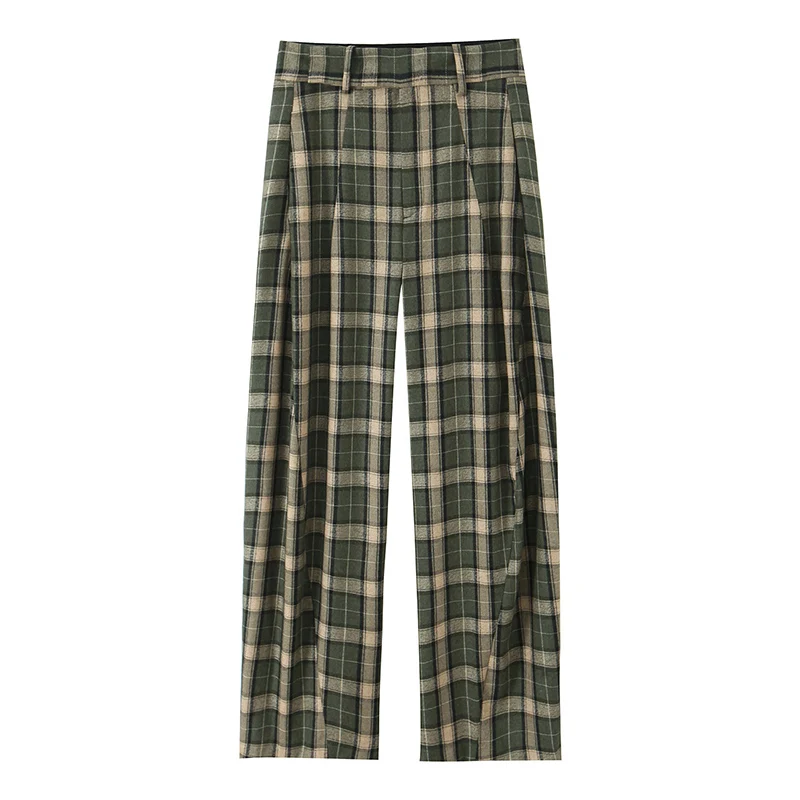 Plaid Wide Leg Pants for Women Mid Waist Loose Pants Woman Streetwear Casual Women's Pants Holiday Vintage Trousers Womens