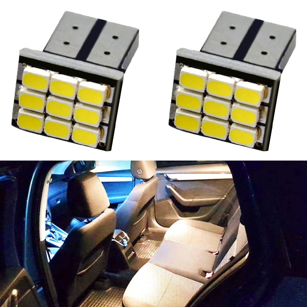 2X White DC 12v T10 194 1206 9Smd 3020 Circuit Pins Auto Indicator Light Wide Led License Tail Plate Board Reading Lamp for Home