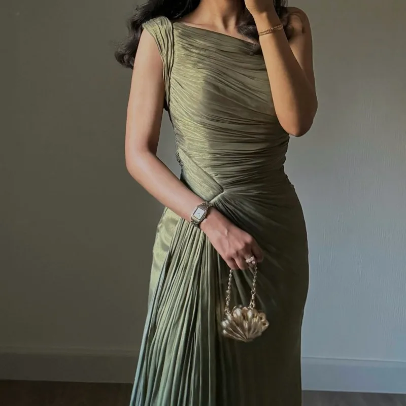 فستان سهرة أنيق بدون أكتاف بدون أكمام، فستان أنيق...