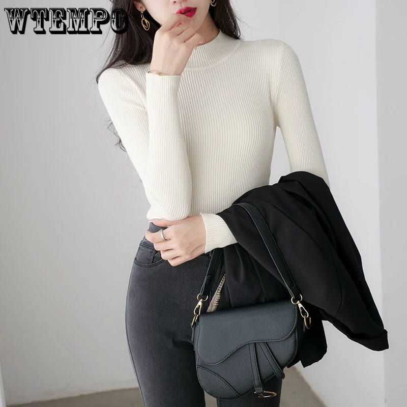 

Winter Sweater Women Half High Neck Elegant Pullover Knitted Slim Basic Top Knitwear Jumper Autumn Winter Wholesale Zzara Mujer