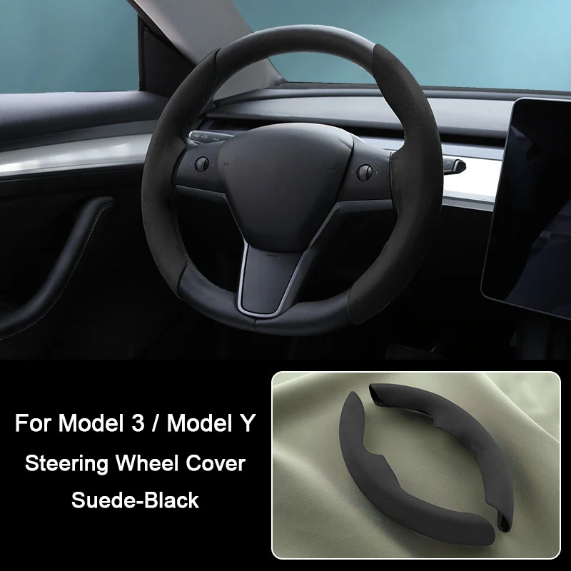 LKWLIKEI - Coprivolante in nappa, ultra sottile, per Tesla Model 3/Y, design antiscivolo, accessorio per modificare gli interni dell'auto, nero e rosso