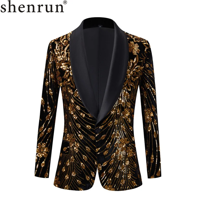 

Shenrun Blazers Slim Fit Sequin Tuxedo Fashion Suit Jacket Shawl Lapel Costume Stage Party Prom Singer Host Dancer Nightclub Bar