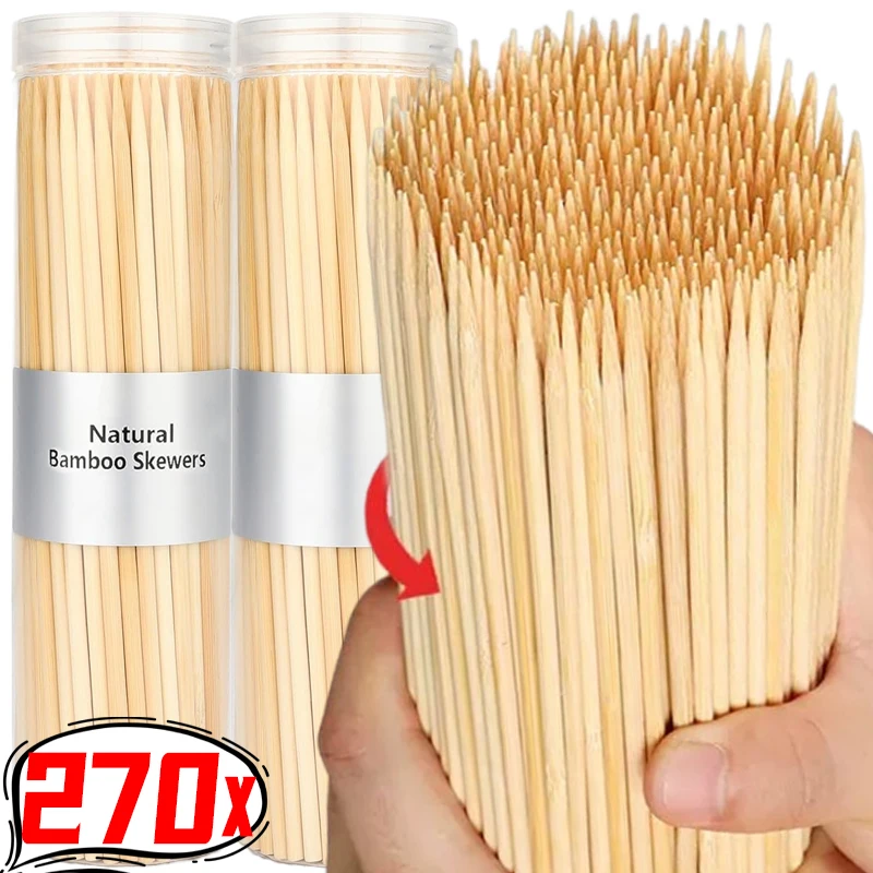 270/90pcs Disposable Bamboo Stick Food Grade Bamboo Skewer Sticks Natural Wood Long Stick for Barbecue Fruit BBQ Party Tools