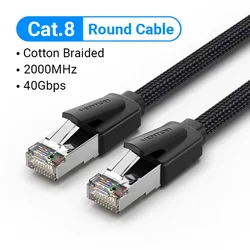 High-Speed Cat8 Ethernet Cable - 40Gbps 2000MHz RJ45 Network LAN Patch Cord - 0.5m (Cotton Braided Cable)