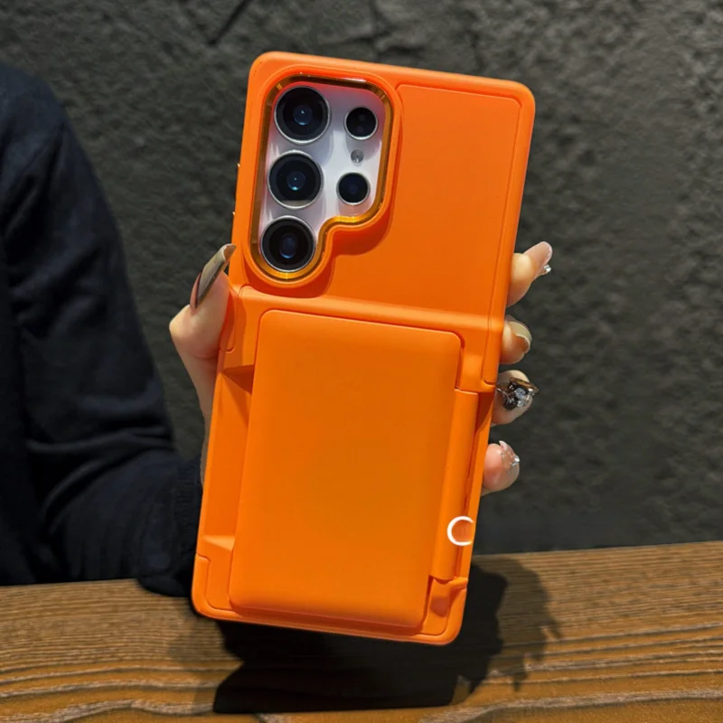Matte Hard PC Protection Cover with Flip Bracket & Card Holder Wallet Feature