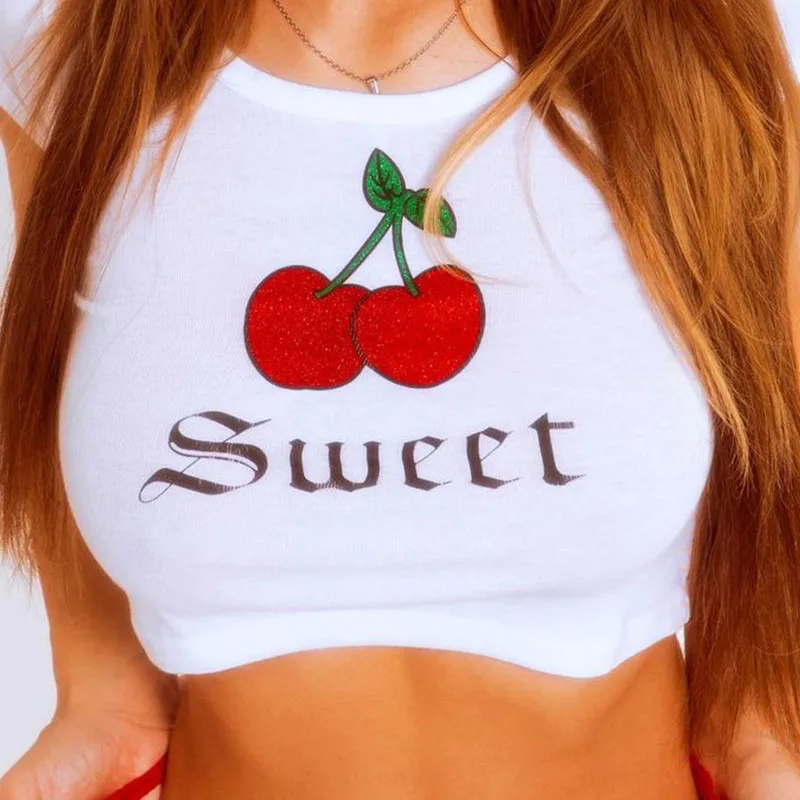 Instagram New Printed T-shirt Fashion Casual Short sleeved Short Top Y2K Summer Sexy Quick Sale