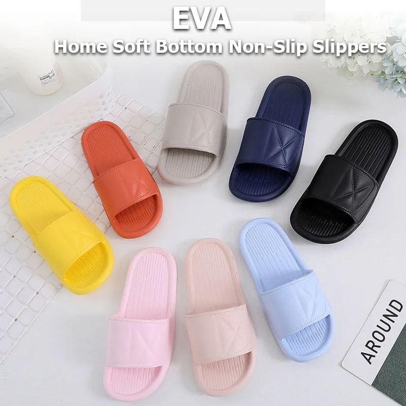 

Fashion EVA Soft Bottom Indoor Home Men's Women's Slippers Comfortable Non Slip Summer Bathroom Slippers Lovers Flat Slippers