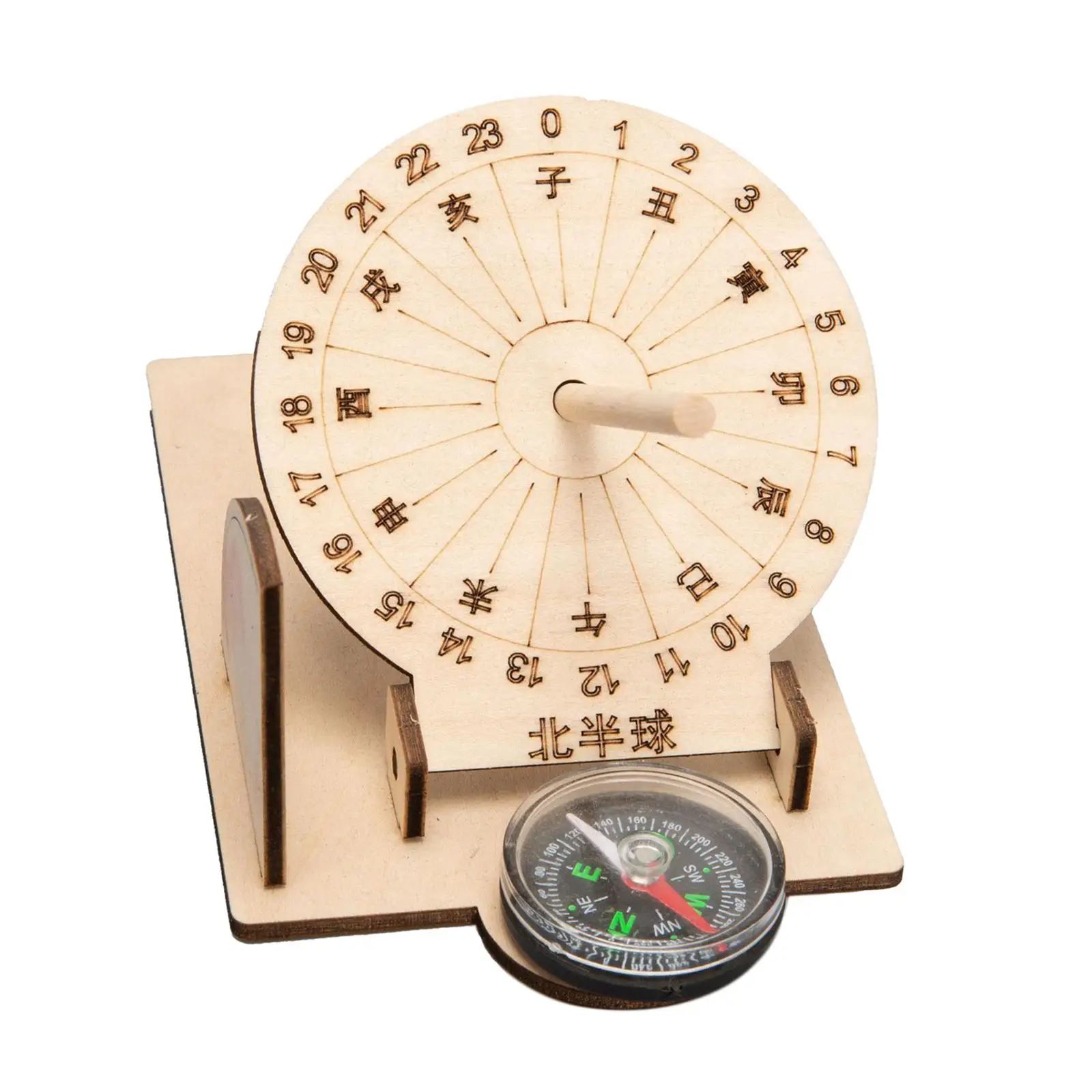 Sundial Model Wooden Educational Toy Equatorial Sundial Clock for Outdoor Children