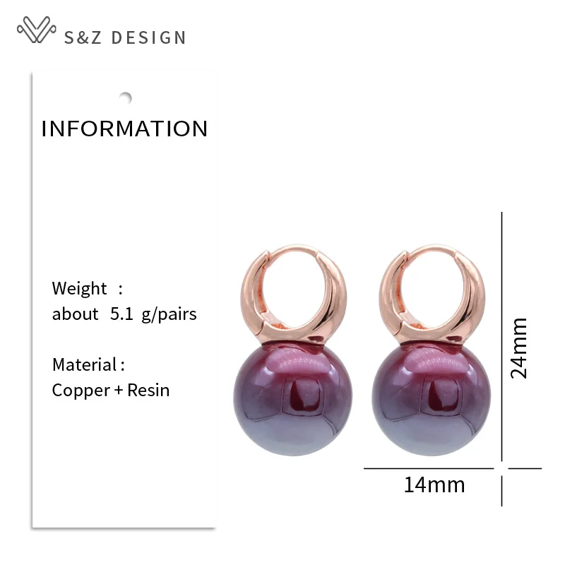 S&Z DESIGN New Fashion Colorful Wine Red Round Beads Dangle Earrings For Women Temperament Daily 585 Rose Gold Color Jewelry
