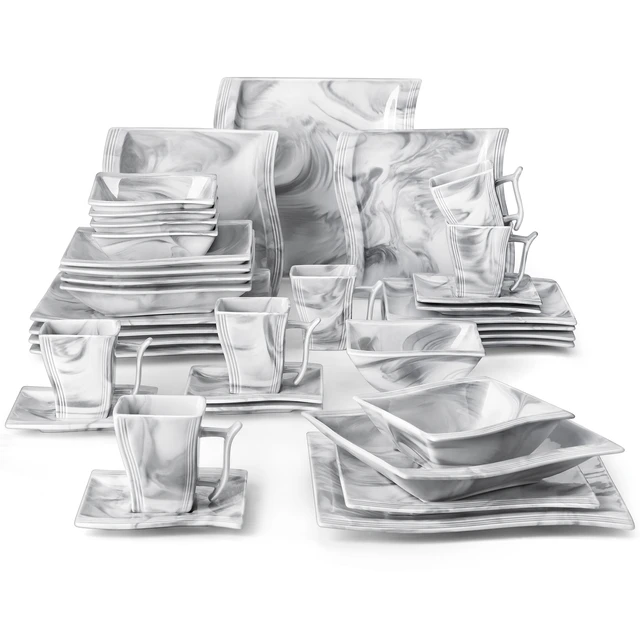 MALACASA Flora Marble Grey 26 Piece Dinnerware Set