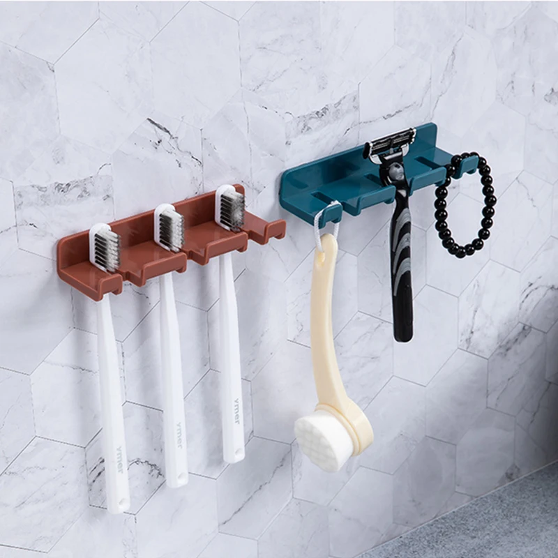 Bathroom Accessories Sets Toothbrush Holder 3 Position Tooth Brush Holder Wall Mount Rack Mobile Phone Stand Plug Storage Rack toothbrush holder