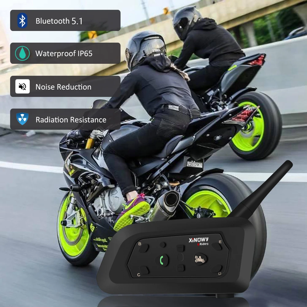 

XINOWY V6 PRO Motorcycle Helmet Headset Bluetooth Intercom 1200M Interphone For 6 Riders Music Player Waterproof Communicator