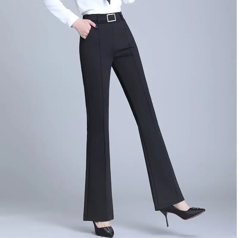 2023 Autumn and Winter Women's High Waist Patchwork Pockets Sashes Solid Slim Fashion Casual Elegant Commuter Straight Leg Pants