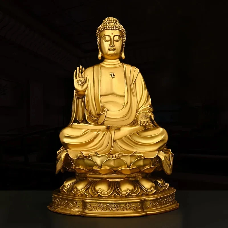 

Pure Copper Feng Shui Shakyamuni Buddha Ornaments Sitting Lotus Flower Home Buddha Hall for The Buddha Statue