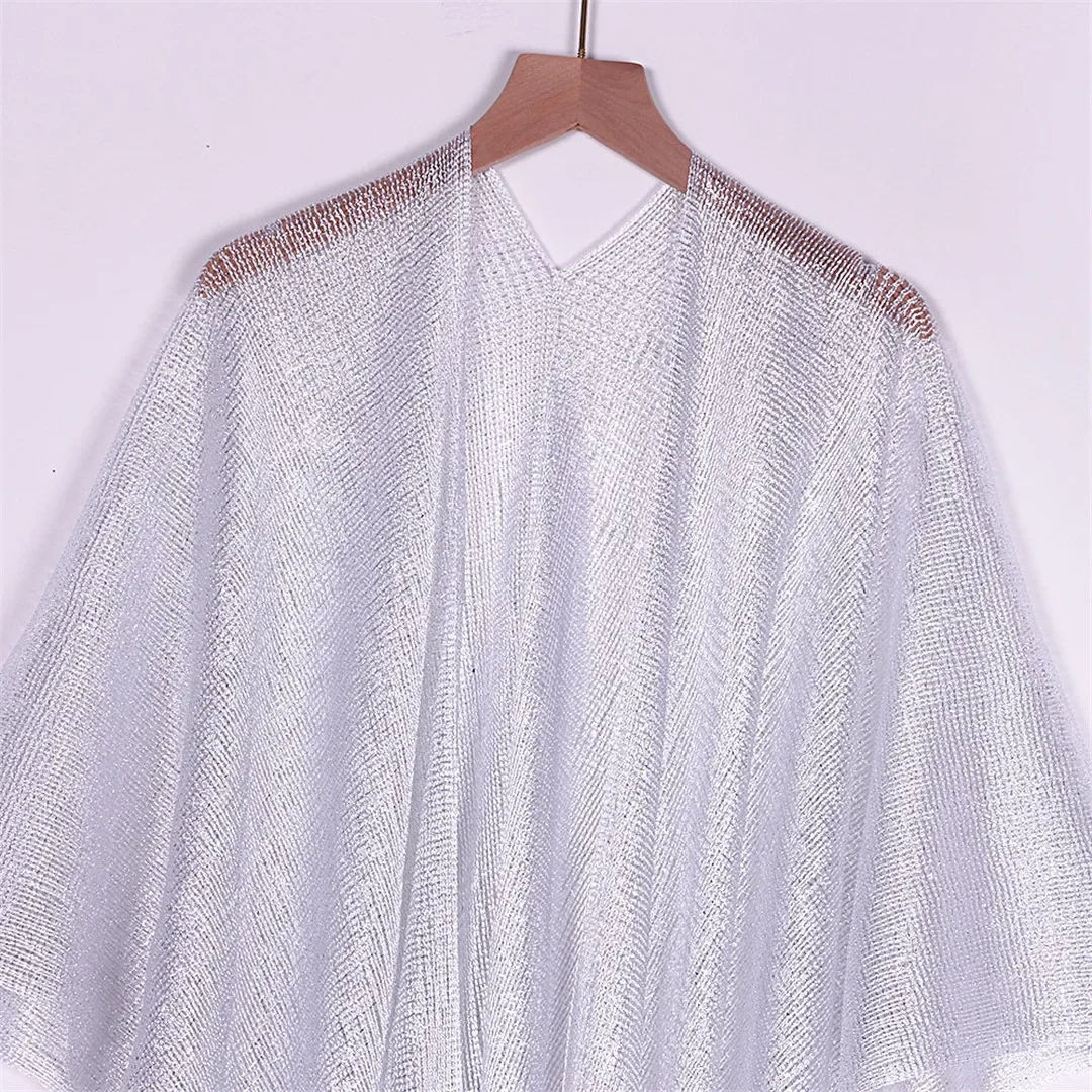 Sexy Fringe Tassel Mesh Sheer Shiny Knitted Tunic Beach Cover Up Cover-ups Beach Dress Beach Wear Beachwear Female Women