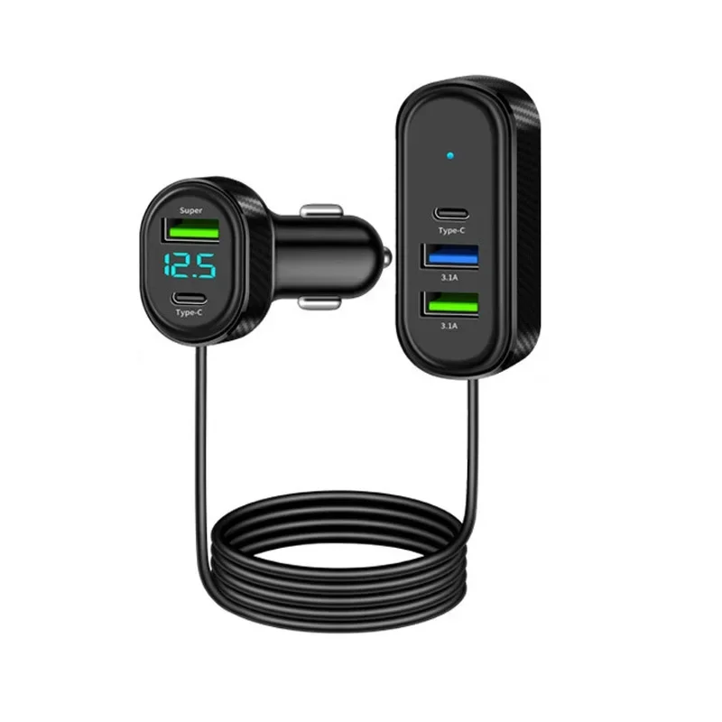 Super 66W High-Speed USB Type-C Car Charger with Voltage Detection & 1.5M Extension Cable