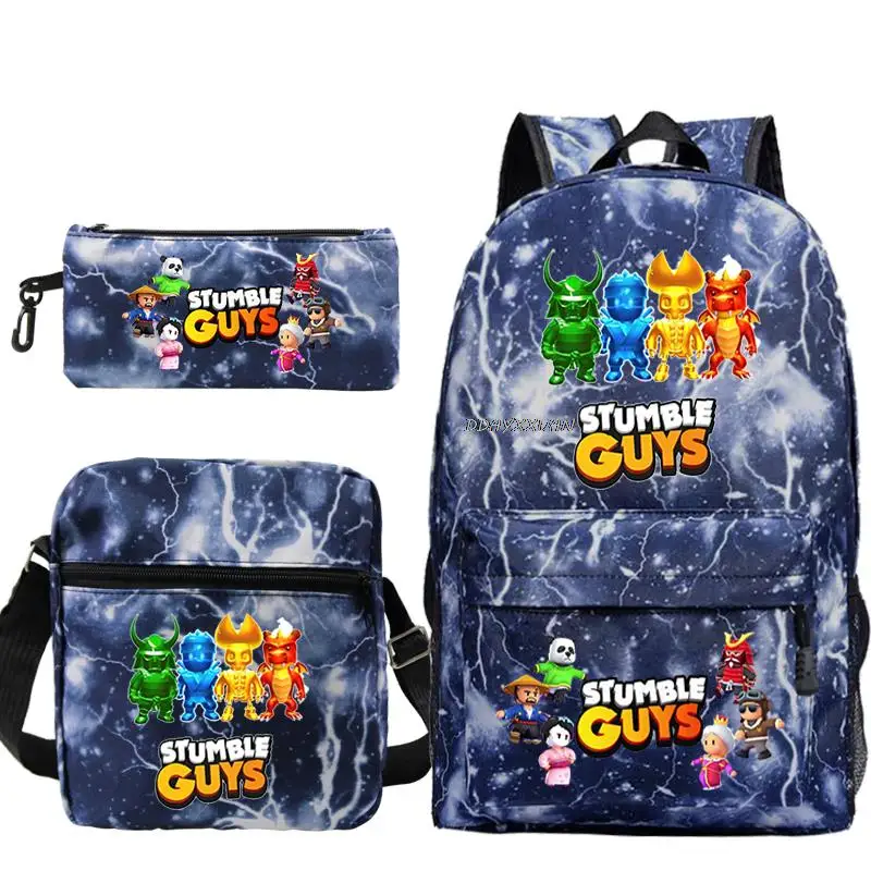 $42.000.-Mochila escolar diseño stumble guys + estuche + Lonchera