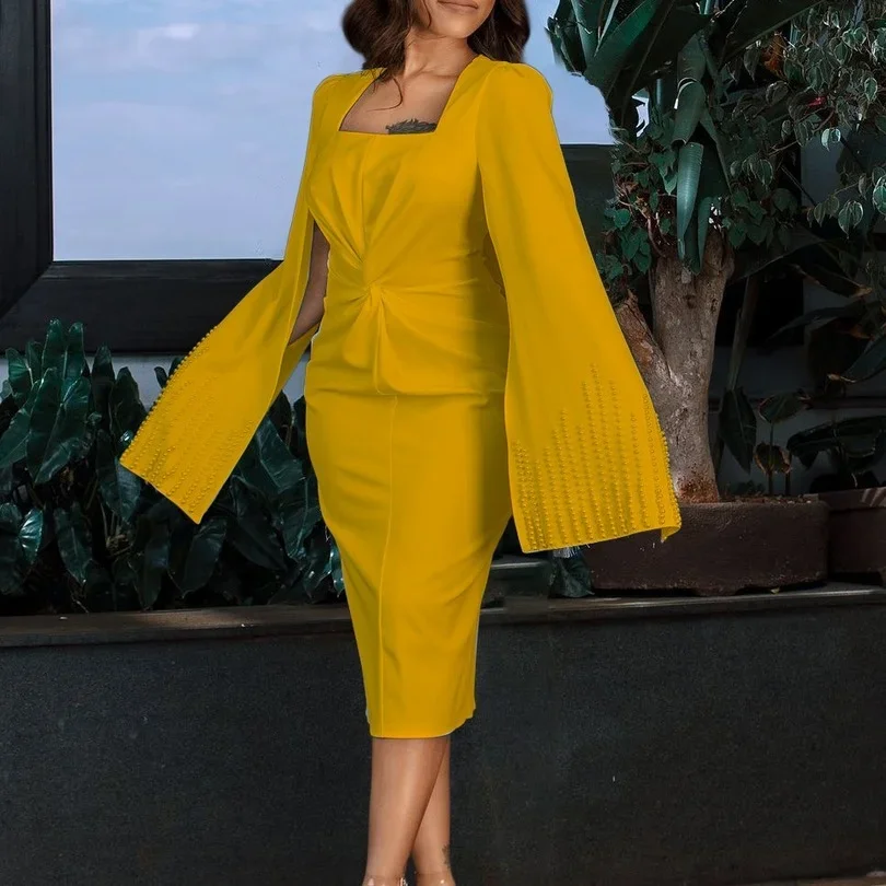 

African Dresses for Women Summer Fashion African Women Red White Yellow Polyester Knee-length Dress African Clothes Women