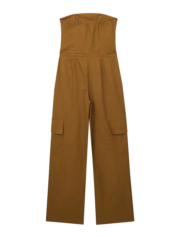 TRAF Women Fashion With Side Patch Pockets Straight Cargo Pants