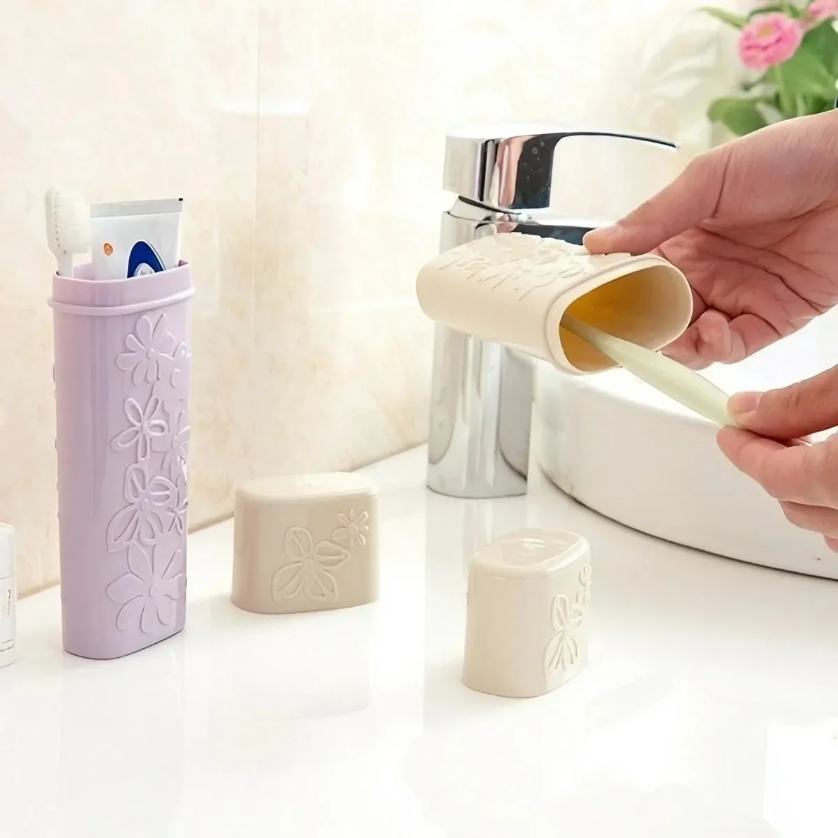 Compact Travel Toothbrush and Toothpaste Organizer Set for Bathroom and Outdoor Use
