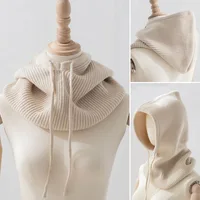 RICYGVM Collar One Piece Knit Woolen Hat Fashion Balaclava Hats Couple Winter Warm Neck Ear Protection Cap Scarf Hooded Beanies 1