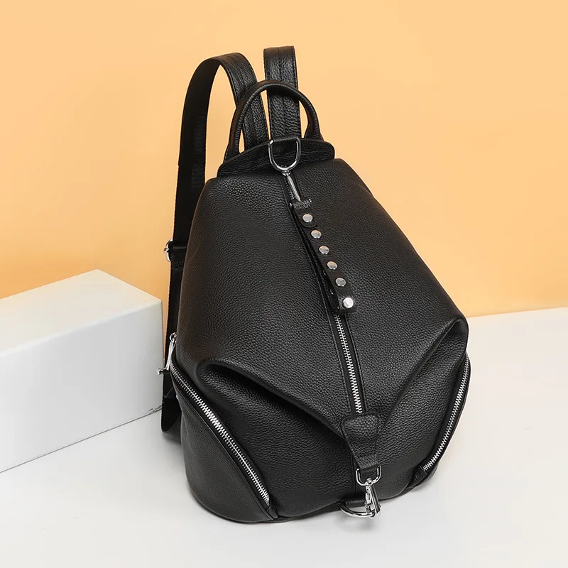 Genuine Leather Anti-Theft Women Backpack Fashion Cowhide Travel Backpack Large Capacity College Student School Bag For Ladies
