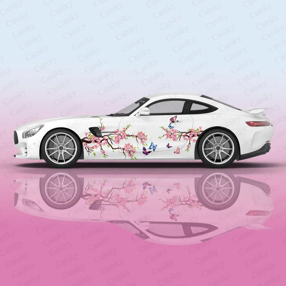 

Pink Flower and Butterflies Women Car Wrap Protect Sticker Car Decal Sticker Car Body Appearance Modification Decorative Sticker