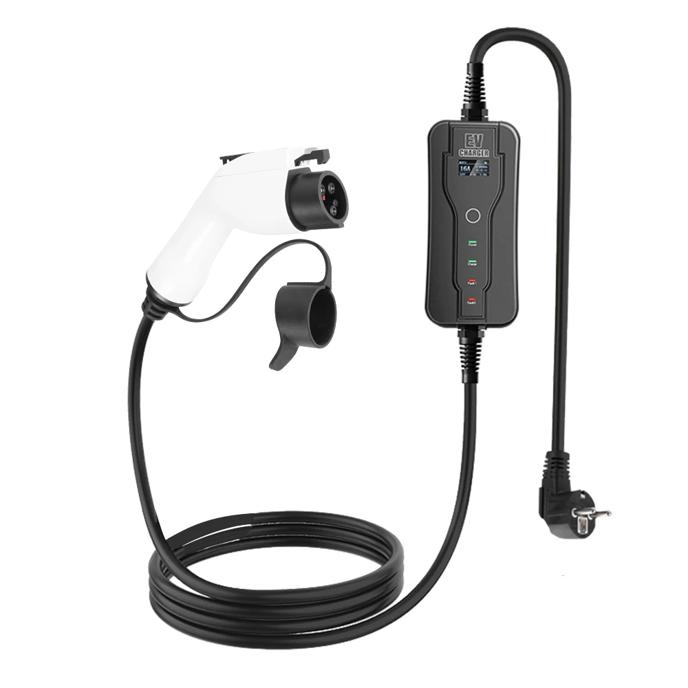 

Teschev 3.5kW Portable EV Charger Type2 16A EVSE Charging Cable J1772 Type1 EU Plug Fast Charging Wallbox for Electric Car