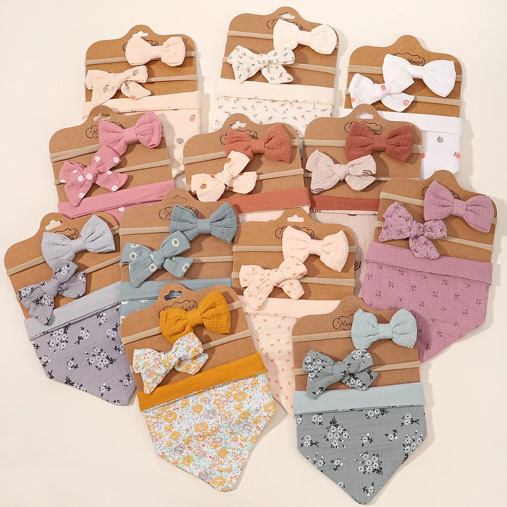 Baby Headband Saliva Towel Set Newborn Double Side Bibs Boys Girls Bandana Burp Cloths Feeding Smock Stuff 1/3Pcs saliva towel