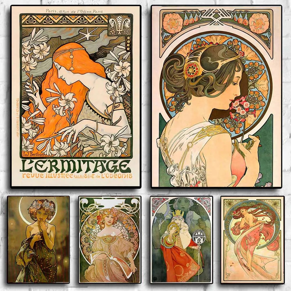

Art Nouveau Retro Poster Abstract Wallpaper Print Canvas Painting Wall Art Picture for Living Room Home Decor Aesthetic Mural