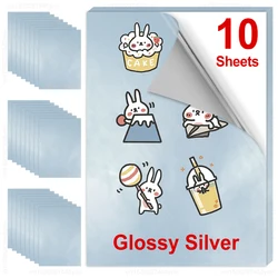 Waterproof Transparent Vinyl Sticker Paper - A4 Self-Adhesive Sheets for Inkjet Printing (10-Pack) (Glossy Silver)