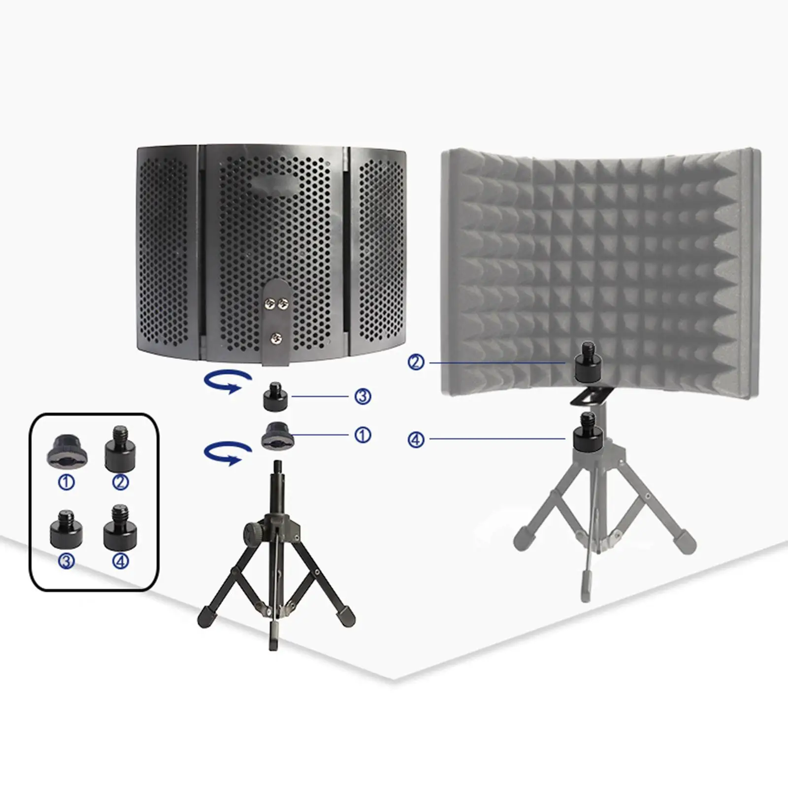 Bouclier d'isolation de microphone avec support, pare-brise sonore à 3  panneaux pour diffusion statique