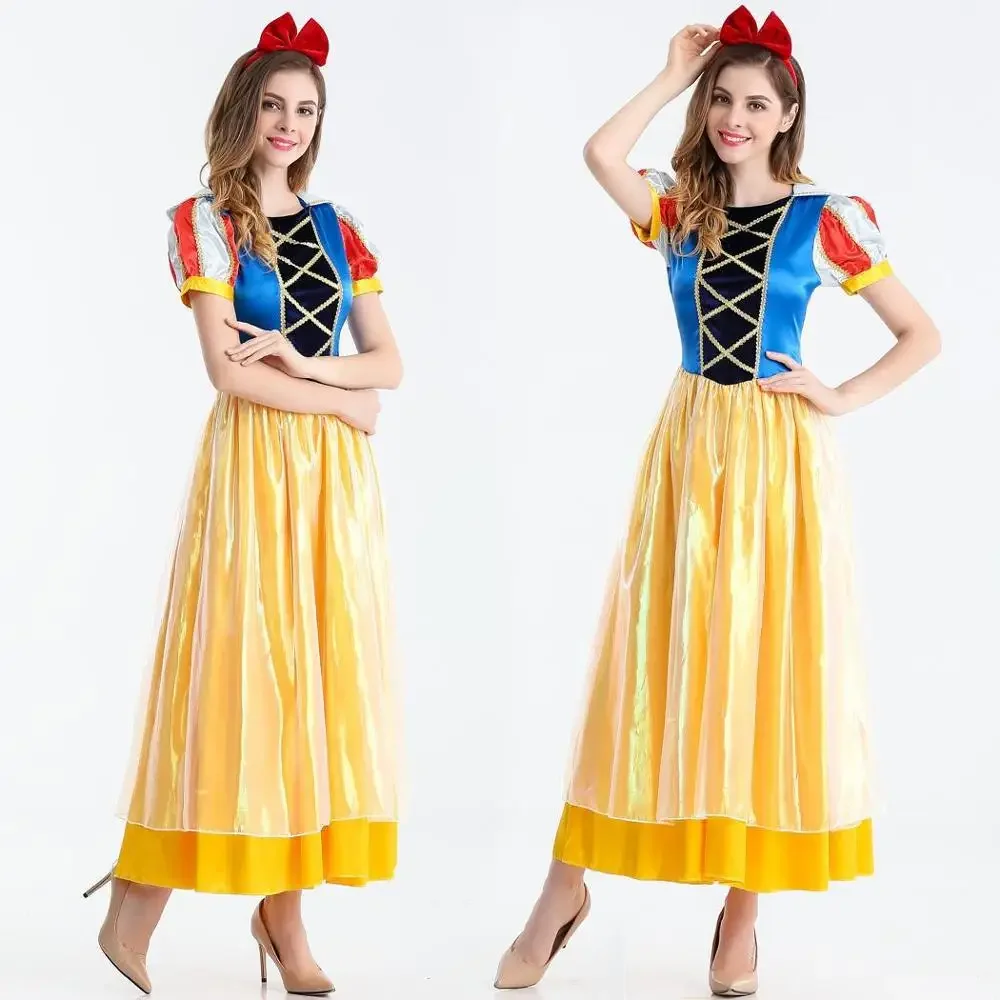 

Snow White Princess Adult Costume for women Halloween party Carnival Cosplay Costumes girls Dress + Headwear Long Dress