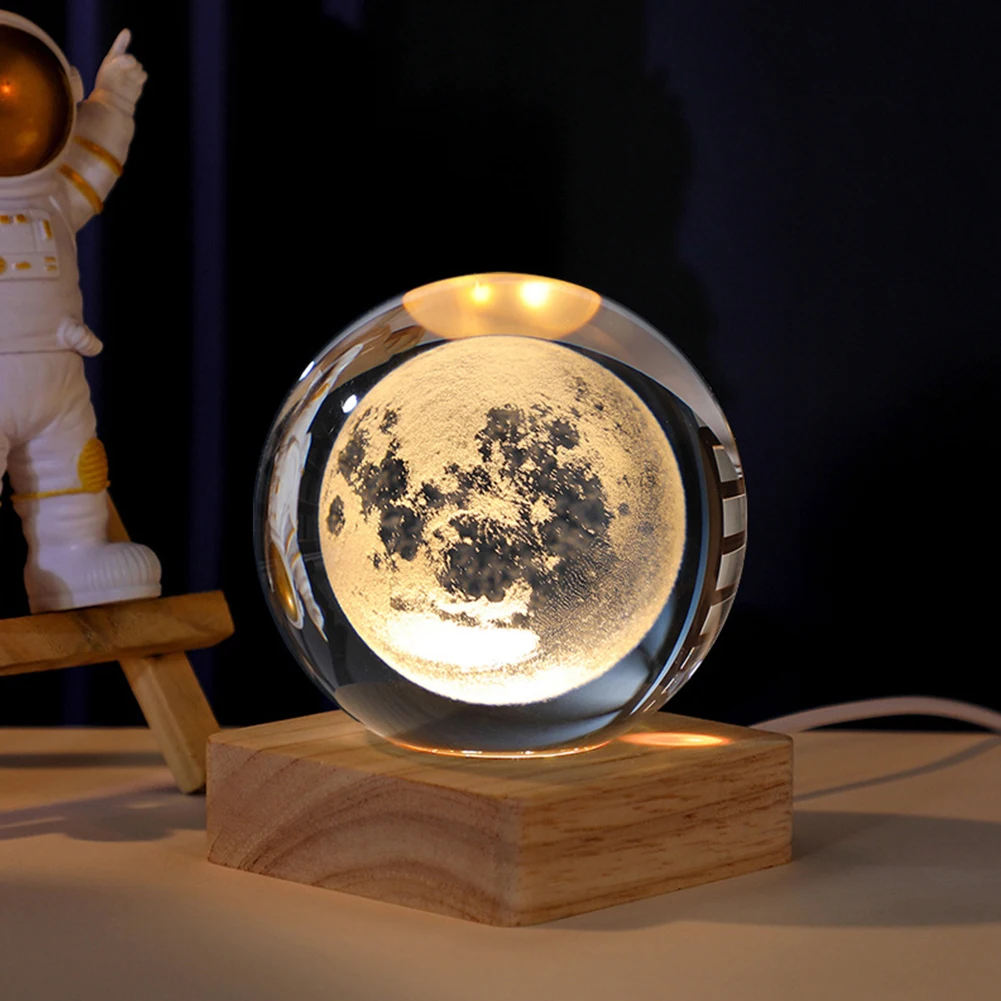 8cm LED Light Display Base Wooden LED Night Light Base with 6 LEDs Warm Light for Bedroom Office Desktop