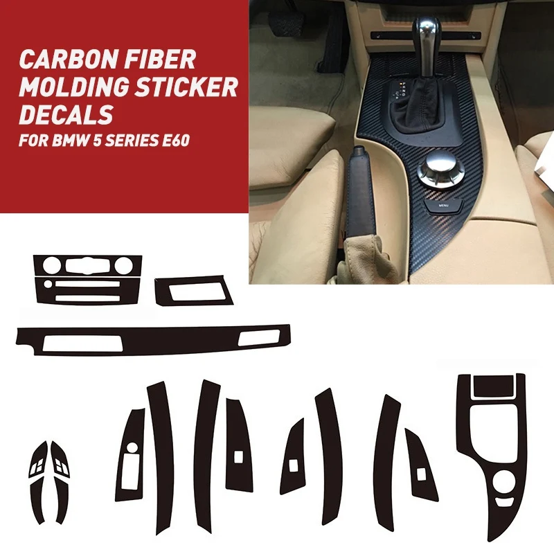 

pcmos Interior Center Console Carbon Fiber Molding Stickers Trim Decals For BMW 5 Series E60 2004-2010 Auto Replacement Parts