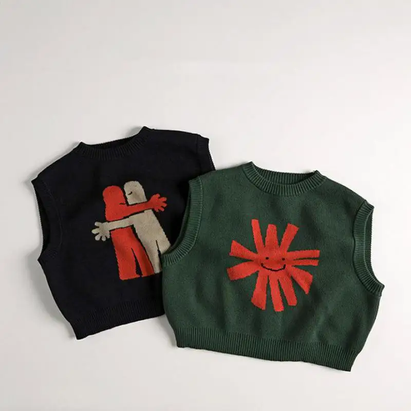 Childrens Sleeveless Knitted Vest - Cute Animal Cotton Sweater Coat for Boys  Girls